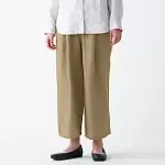 [MUJI無印良品]女法國亞麻寬擺八分褲 M 駝色