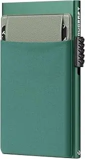 [DUGRAFT] Mens Creadit Card Holder Wallet with Money Pocket Minimalist Slim Aluminum Metal Pop Up Wallet RFID Blocking Card Case, Holds 5-7 Cards and Cash, Midnight Green