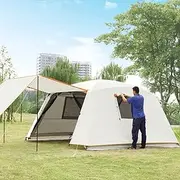 6-10 Person Family Tents Camping Tent with Mat,2 Foyer Poles,2 Layer Large Tent with Carry Bag,Outdoor Beach Tent