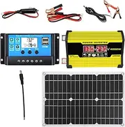 Solar Panel Kit - 12 Volt 18 Watt Solar Panel with Inverter Converter | Complete Network Power System with USB Ports, 12V 110/2 Waterproof Solar Charger