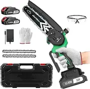 Tegatok 6 Inch Mini Chainsaw Battery Powered with Battery, Electric Cordless Chainsaws with LED Light, Lightweight Small Handheld Chainsaw for Tree Branches Trimming and Wood Cutting