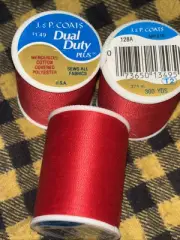 3 Lot New J&P Coats Dual Duty Thread #128-A Atom Red Sews All Fabrics 300 Yd Ea