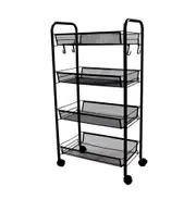 SOGA 4 Tier Steel Black Bee Mesh Kitchen Cart Multi-Functional Shelves Storage Organizer with Wheels
