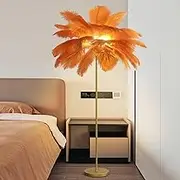 Ostrich Feather Floor Lamp, 160 cm Height, 3 Dimmable Light Settings, Gold Pole, LED Standing Light for Living Room, Bedroom,Orange,Large