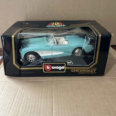 Rare Bburago 1957 Chevrolet Corvette Roadster White/Teal 1/18 NEW #3024