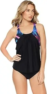 [Reebok] Women's Swimwear Urban Glowstick Strappy Back Scoop Neck Soft Cup Tankini Bathing Suit Top