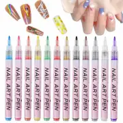 12PCS Nail Art Pen Dotting Painting Drawing UV Gel Liner Polish Brush Tool Set