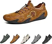 [Generic] Men's Handmade Leather Shoes, Soft Driving Loafers Sneakers, Comfortable Fashion Sneakers, Loafers Lightweight Shoes (Brown,41)