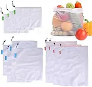 JZK 11 PCS small medium large eco-friendly reusable foldable mesh drawstring shopping bags for fruit and vegetables, grocery produce net bags