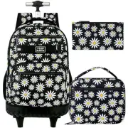 Rolling Backpack for Womens and Mens, Adults Wheeled Chrysanthemum Black