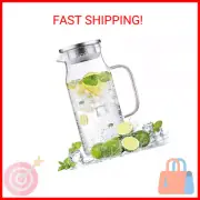 1.2 Liter 40 oz Glass Pitcher with Lid and Spout, Bivvclaz Glass Water Pitcher f