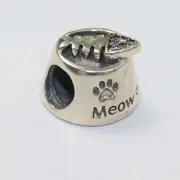 New Authentic Pandora Charm Meow Bowl Bead Sterling Silver 791716CZ
