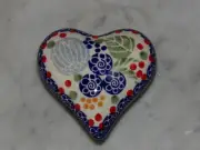 Polish Pottery Heart Trinket Box! UNIKAT Signature Paper Lanterns Pattern!