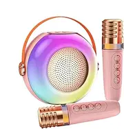 Portable Karaoke, Karaoke Machine for | Small Speaker with Two Microphones | LED Lights, Music Player for Family Gatherings, Sound Box for Adults and