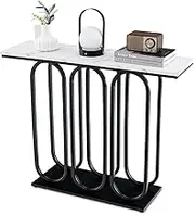 Giantex 100 cm Console Table, Faux Marble Entryway Table with Adjustable Foot Pads, Metal Frame & Anti-Tipping Kits, Hallway Foyer Table, Side Table Behind Couch for Living Room, White & Black