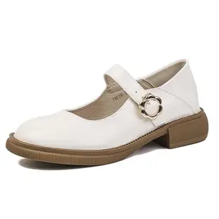 真皮瑪麗珍鞋女2023年夏季新款厚底復古單鞋日系jk白色法式小皮鞋