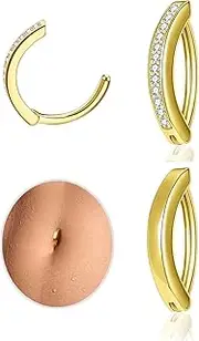 [davka] 14G Clicker Belly Button Ring for Women,Hypoallergenic Titanium Belly Barbell Piercing Simple Reverse Navel Rings Body Jewelry 2PCS