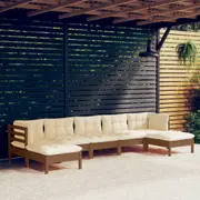 vidaXL 7 Piece Garden Lounge Set with Cushions Honey Brown Pinewood