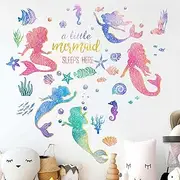 Amimagen Baby Girls Mermaid Wall Decals - Under The Sea Marine Theme Wall Stickers - Nursery Kids Room Daycare A Little Mermaid Sleeps Here Wall Decor