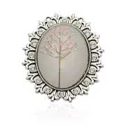 Tree of Life Pendant Vintage Style Glass Oval Focal Costume Jewelry Rhinestones