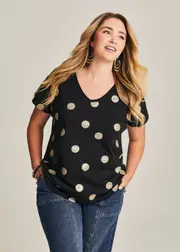 [Virtuelle] Taking Shape Cotton Sequin Spot T-shirt Size 20 in Black - Plus Size Women's Clothing Black
