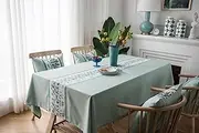 EHOMERY Party Table Clothes Rectangular 8 Seater Dining Table Cover Simple with Stone USA Table Cloth Table Cover Elastic Rectangle Polyester Green Table Decoration 135X250Cm