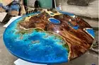 60" Luxurious Ocean Wave Epoxy Round Coffee Table Walnut Wooden Countertop Decor