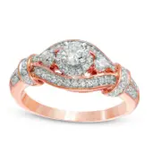 0.63 CT. T.W. Natural Diamond Three Stone Collar Ring in Solid 10K Rose Gold