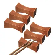 6pcs Wood Pillow Shape Chopstick Rest Spoon Holder, Brown