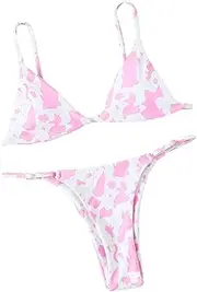 [Generic] Women V Neck String 2 Piece Triangle Swimsuit Halter String Bikini Set Swimwear Triangle Bikini High Cut Bathing Suits