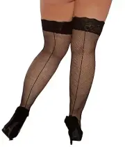 Plus Size Fishnet Stockings With Lace Top And Back Seam (10305X)