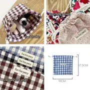 Cotton Plaid Storage Drawstring Bag Portable Finishing Storage Pouch Makeup B CR