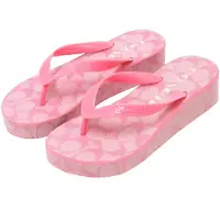 在飛比找momo購物網優惠-【COACH】粉色滿版LOGO厚底橡膠夾腳涼拖鞋