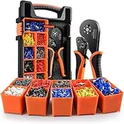 Ferrule Crimping Tool kit AWG30-5 Self-Adjusting Wire Ferrule Crimper Set with 1800PCS Wire End Ferrule Terminals, Orange and Black