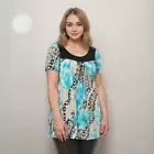 ROCKTHOSECURVES WOMENS SMOCK TOP SHORT SLEEVE WITH LARGE LEAF PRINT PLUS SIZE