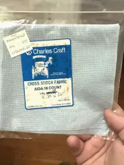 Charles Craft 18 count 11.25 " x 12" cross stitch Aida fabric ~ Light Blue