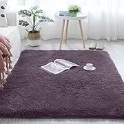 Fluffy Area Rug for Living Room, Rectangle Soft Fleece Shaggy Carpet, 3.5cm Thick Non-Slip Lamb Down Playmat Floor Mat for Kids Room Playroom Bedroom Home Decor (Dark Purple, 160x100cm)