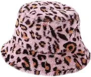[Beavorty] 1pc Leopard Bucket Hat Fluffy Cheetah Bucket Hat Cheetah Print Hats for Women Fishing Hat Faux Fisherman Fur Fuzzy Warm Hat Leopard Knit Hat Fluffy Hats Bucket Cap Plush Pink
