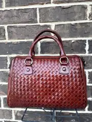 NWT Patricia Nash Skye Woven Leather Satchel Whiskey brown