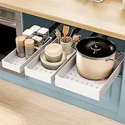 Pull Out Kitchen Cabinet Organizer, Drawer Kitchen Set of 3,Pull Out Drawers for Cabinets,Bathroom Under Sink Organizers and Storage,No Drilling and Nailing Required (White)