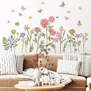 Runtoo Boho Flower Wall Art Decals Wildflower Garden Floral Wall Stickers Backdrop Decoration for Girls Bedroom Kids Room Bathroom Baby Nursery