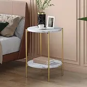 ALFORDSON End Table with Marble-Look Table-top, 41 x 41 x 55.5cm, Small Sofa Side Table with 2 Open Shelves for Living Room Hallway Bedroom, Gold White Color