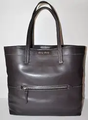 MIU MIU Vitello Soft Leather Shopping Tote Bag in Ebano Dark Brown