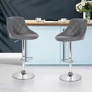 Artiss Bar Stools Stool Set of 2 Adjustable Kitchen Swivel Counter Barstools Dining Chair Chairs Gas Lift Leather Grey in 66-79cm Seat Height Floor for Home Bar Dining Room Cafe Outdoor Indoor