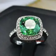 White Gold Plated Peridot Green Square Ring Made With Swarovski Crystal SR133