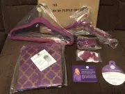 25 Joy Mangano Huggable Hangers * Clips Hooks Garment Bag * Purple Orchid Bronze