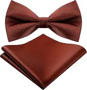 [Suhine] 2 Pcs Solid Cinnamon Color Bow Tie and Pocket Square Man's Satin Bow Tie with Suit Handkerchief Pre Tied Style Pocket Square for Wedding Party Dress up, Cinnamon Color, One size