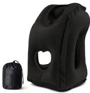 Black Inflatable Air Cushion Travel Pillow for Airplane Office Nap Rest Neck Head Chin