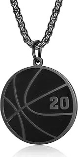 Susook Basketball Number Necklace for Boys Black Stainless Steel Basketball Charm Pendant Personalized PH4:13 Bible Verse I Can Do All Things Sport Jewelry Gifts for Men