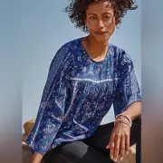 NWT J. JILL Night Sky Floral Top Medium Blue Boho Rayon